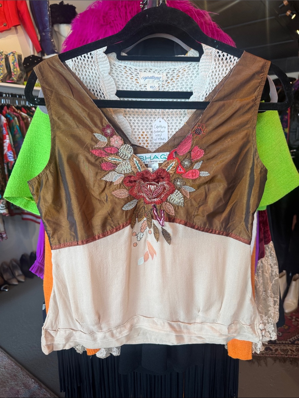 Floral Embroidered Silk V-Neck Sleeveless Top - made in India